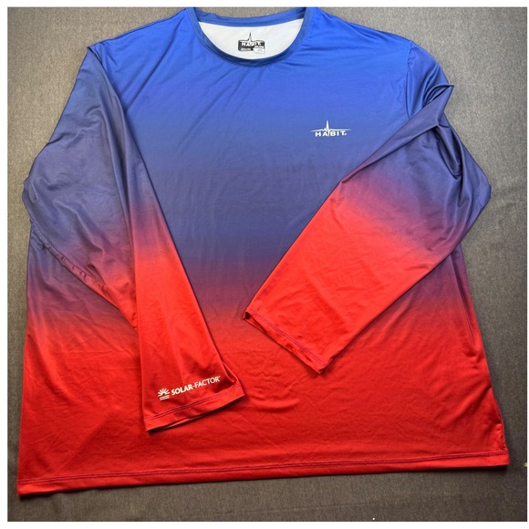 Habit Solar Factor Men's 2XL Long Sleeve Red‎ Blue Gradient USA Flag - Picture 2 of 9